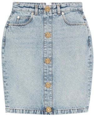 Balmain ボタンディテール デニムスカート - ブルー