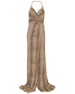 Roberto Cavalli Chain-Strap Leopard-Print Maxi Dress - Natural