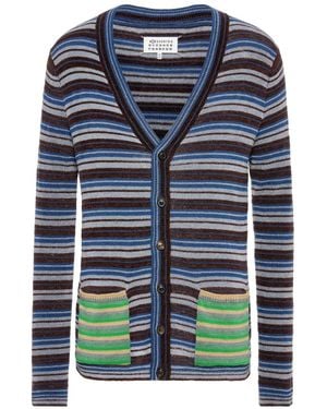 Maison Margiela Striped Wool Cardigan - Blue