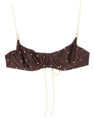Frankie's Bikinis Cola Polka-Dot Underwired Bikini Top - Brown