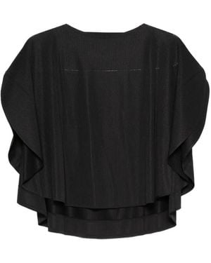 Pleats Please Issey Miyake Pleated Cape-Sleeve T-Shirt - Black