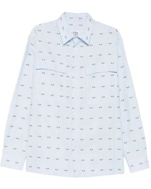 LC23 Chest-Pocket Patterned Shirt - White