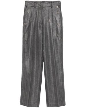 Twinset Pinstriped Crystal-Embellished Pants - Gray