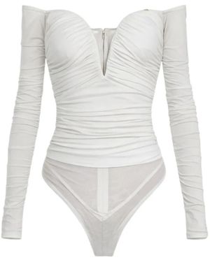 Elisabetta Franchi Draped Sweetheart-Neck Bodysuit - White