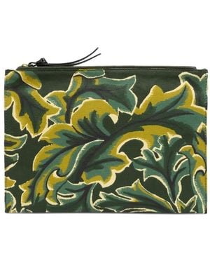 Inoui Edition Leaf-Print Clutch Bag - Green
