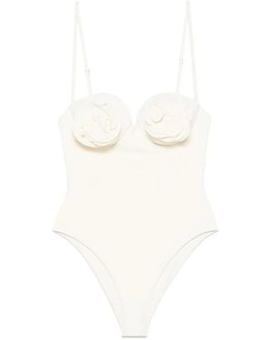 Magda Butrym 3D Flower Bustier Swimsuit - White
