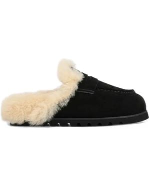 Naked Wolfe Shearling-Lined Penny-Strap Flat Mules - Noir