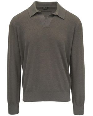 ZEGNA Fine-Knit Polo-Collar Jumper - Grey