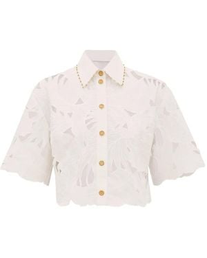 Zimmermann Mahon Embroidered Cropped Shirt - Pink
