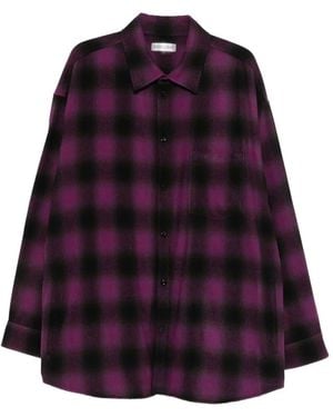 Balenciaga Check-Pattern Logo-Embroidered Shirt - Purple