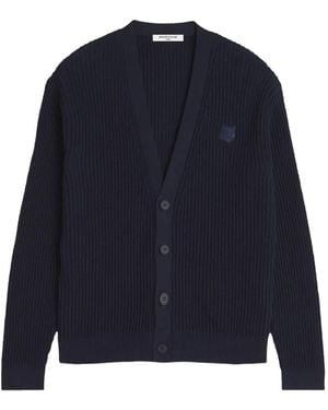 Maison Kitsuné Textured Logo-Patch Cardigan - Blue