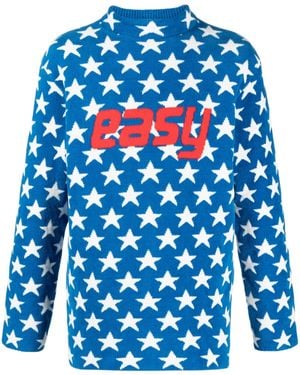 ERL Mock-Neck Intarsia-Knit Jumper - Blue