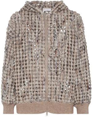 Brunello Cucinelli Balloon Sequin-Embellished Zip-Up Cardigan - Brown