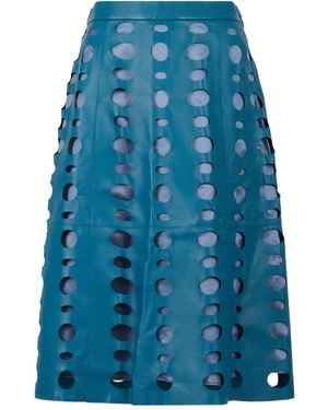 Marni Circular Cut-Outs Leather Midi Skirt - Blue
