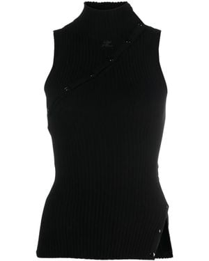 Courreges Logo-Embroidered Ribbed Tank Top - Black
