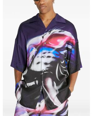 Gerrit Jacob Graphic-Print Revere-Collar Shirt - Blue