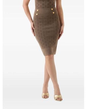 Guess Marciano Monogram-Knit Pencil Midi Skirt - Natural
