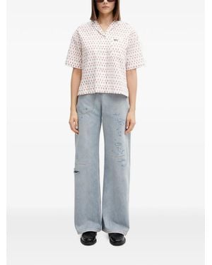 Lacoste Tennis-Racket-Print Short-Sleeve Shirt - Blue