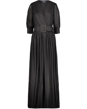 Rochas Pleated Belted Maxi Dress - Black
