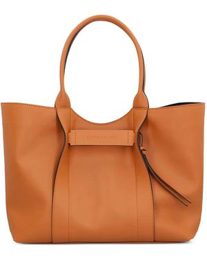 Longchamp Large 3D Leather Tote Bag - Brown