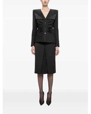 Nissa Wool-Blend Button Detail Midi Skirt - Black