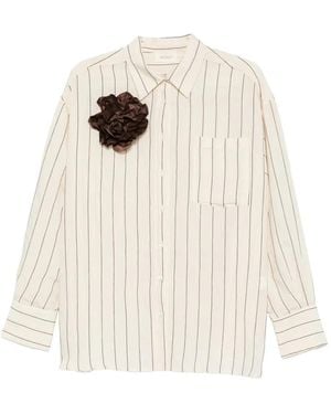 ViCOLO Pinstripe-Pattern Floral-Appliqué Shirt - White