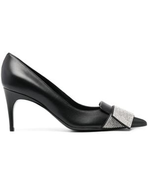 Sergio Rossi 80Mm Crystal-Embellished Leather Court Shoes - Black