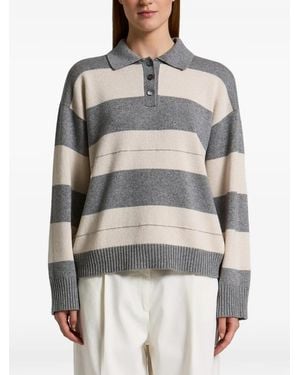 Peserico Jersey A Rayas Con Cuello De Polo - Gris
