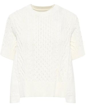 Sacai Pull En Maille Torsadée À Manches Courtes Et Empiècements - Blanc