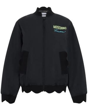 Moschino Scalloped-Edge Logo-Print Bomber Jacket - Black