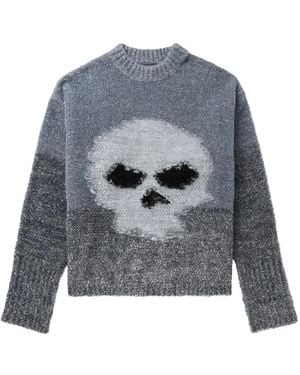 ERL Rundhals-Pullover mit Totenkopfdetail - Grau