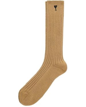 Ami Paris Gerippte Socken Mit Herzstickerei - Natur