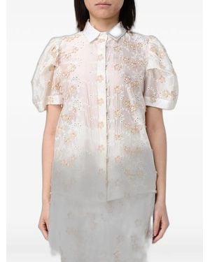 Hanita Broderie-Anglaise Puff-Sleeve Shirt - White