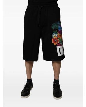 Dolce & Gabbana Tropical-Print Dg Shorts - Black