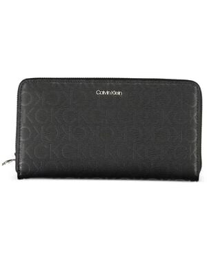 Calvin Klein Monogram-Pattern Zip-Around Wallet - Black