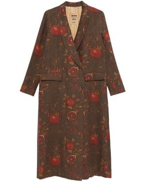 Uma Wang Doppelreihiger Mantel mit Granatapfel-Print - Braun