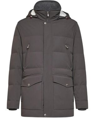 Brunello Cucinelli Hooded Down Jacket - Gray