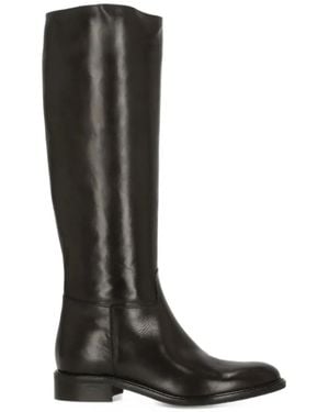Julie Dee Side-Zip Leather Boots - Black