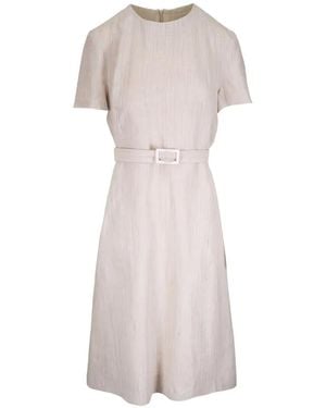 Kiton Belted Short-Sleeve Midi Dress - Natural