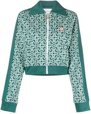 CASABLANCA Monogram Cropped Cotton-Blend Track Top - Green