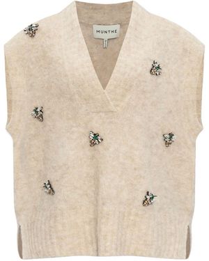 Munthe Oshali Bee-brooch Knitted Vest - Natural