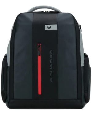 Piquadro Logo-Print Leather Backpack - Black