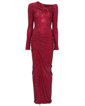 Miron Crystal-Embellished Flower-Accent Maxi Dress - Red