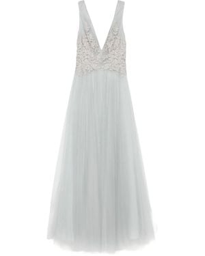 Costarellos Embellished V-Neck Tulle Maxi Dress - White
