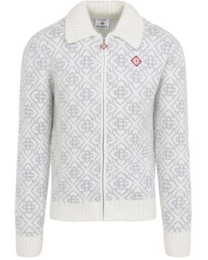 CASABLANCA Logo-Pattern Zip-Fastening Cardigan - White