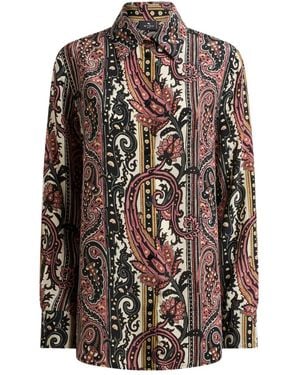 Etro Leafy Paisley-Motif Silk Shirt - Red