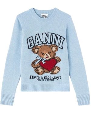 Ganni Sweat À Imprimé Graphique - Bleu