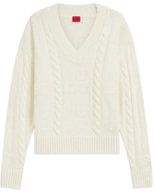 HUGO Pullover Mit Zopfmuster - Weiß