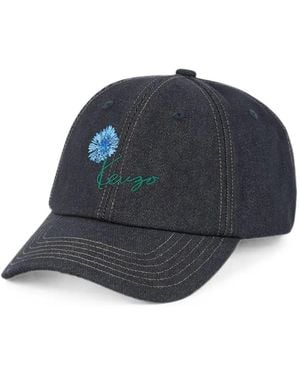 KENZO Logo-Embroidered Denim Baseball Cap - Blue
