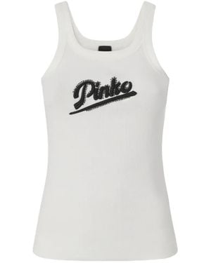 Pinko Logo-Embroidered Tank Top - White